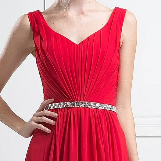 Cinderella Divine W0014 Long Gown Sleeveless Pleated Rhinestone Waist