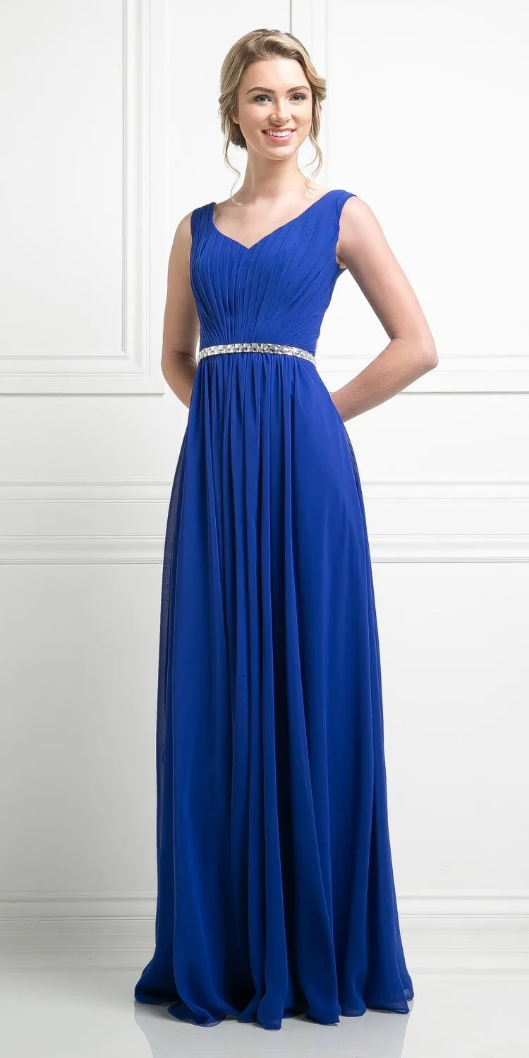 Cinderella Divine W0014 Long Gown Sleeveless Pleated Rhinestone Waist