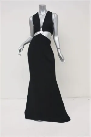 Cinq a Sept Everest Gown Black Crepe Size 12 Ring-Detail Cutout Maxi Dress NEW