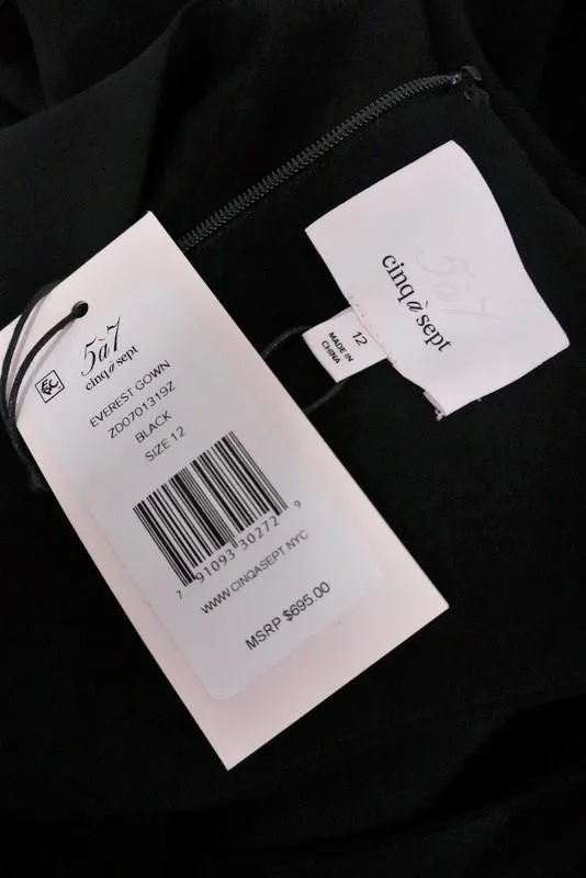 Cinq a Sept Everest Gown Black Crepe Size 12 Ring-Detail Cutout Maxi Dress NEW