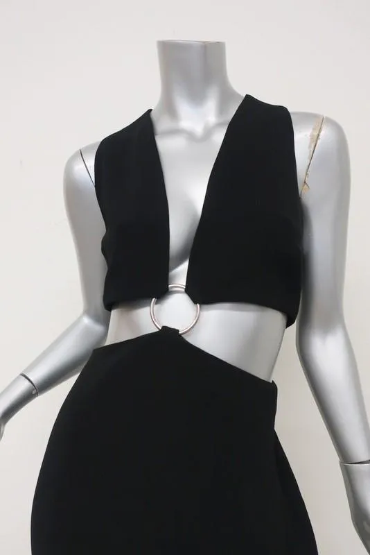 Cinq a Sept Everest Gown Black Crepe Size 12 Ring-Detail Cutout Maxi Dress NEW