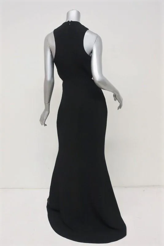 Cinq a Sept Everest Gown Black Crepe Size 12 Ring-Detail Cutout Maxi Dress NEW