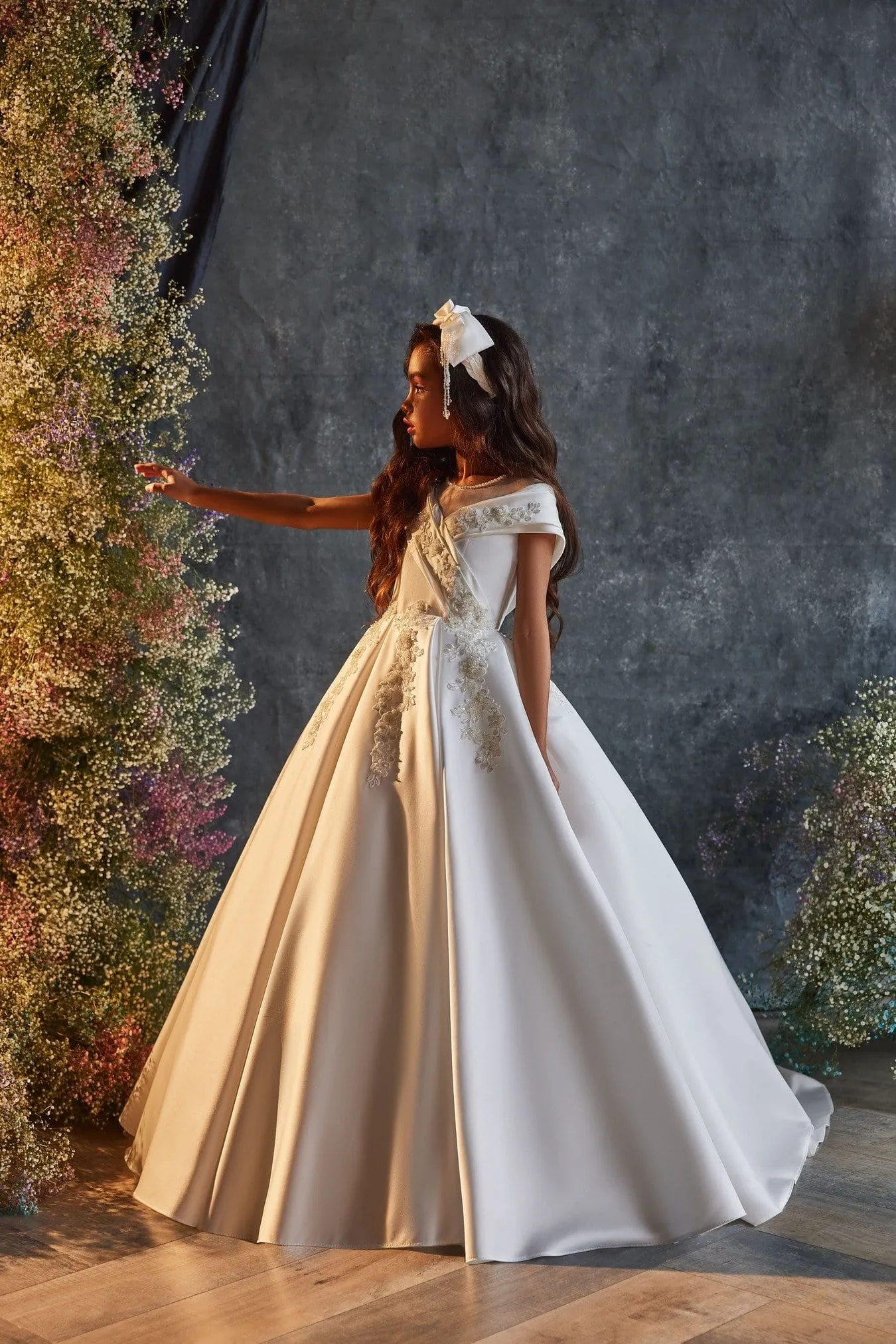 Classic Junior Bridesmaid Dress With Shawl Collar