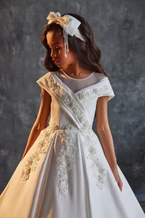 Classic Junior Bridesmaid Dress With Shawl Collar