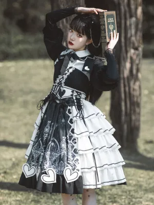 Classical Lolita OP Dress Black Lace Bows Criss-Cross Long Sleeve Lace Up Lolita One Piece Dress