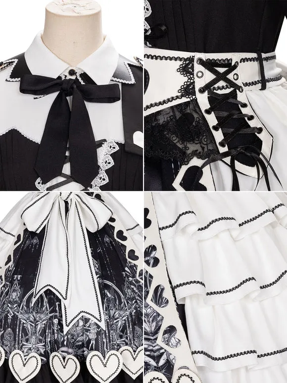Classical Lolita OP Dress Black Lace Bows Criss-Cross Long Sleeve Lace Up Lolita One Piece Dress