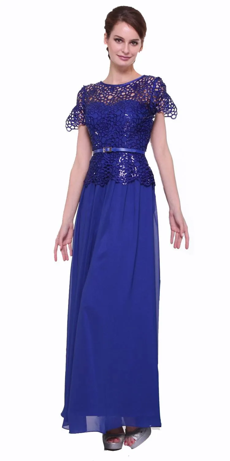 CLEARANCE - Cinderella Divine 1489 A-Line Lace Bodice Gown Short Sleeve (Size 2XL)
