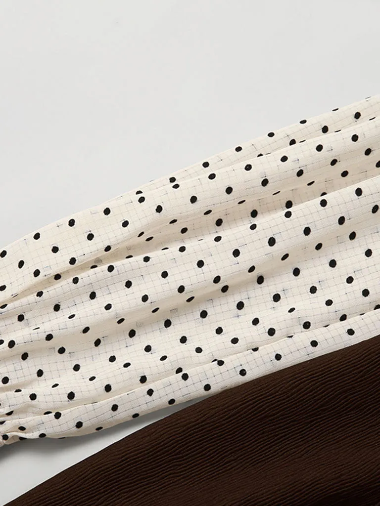 Coffee 1960S Vintage Polka Dots Ruffles Long Sleeve Bodycon Dress