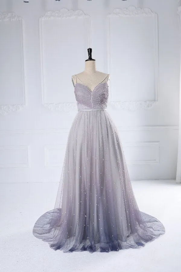 Criss-Cross Pearls Evening Dress V Neck Ball Gown Photo Shoot Dress #f632