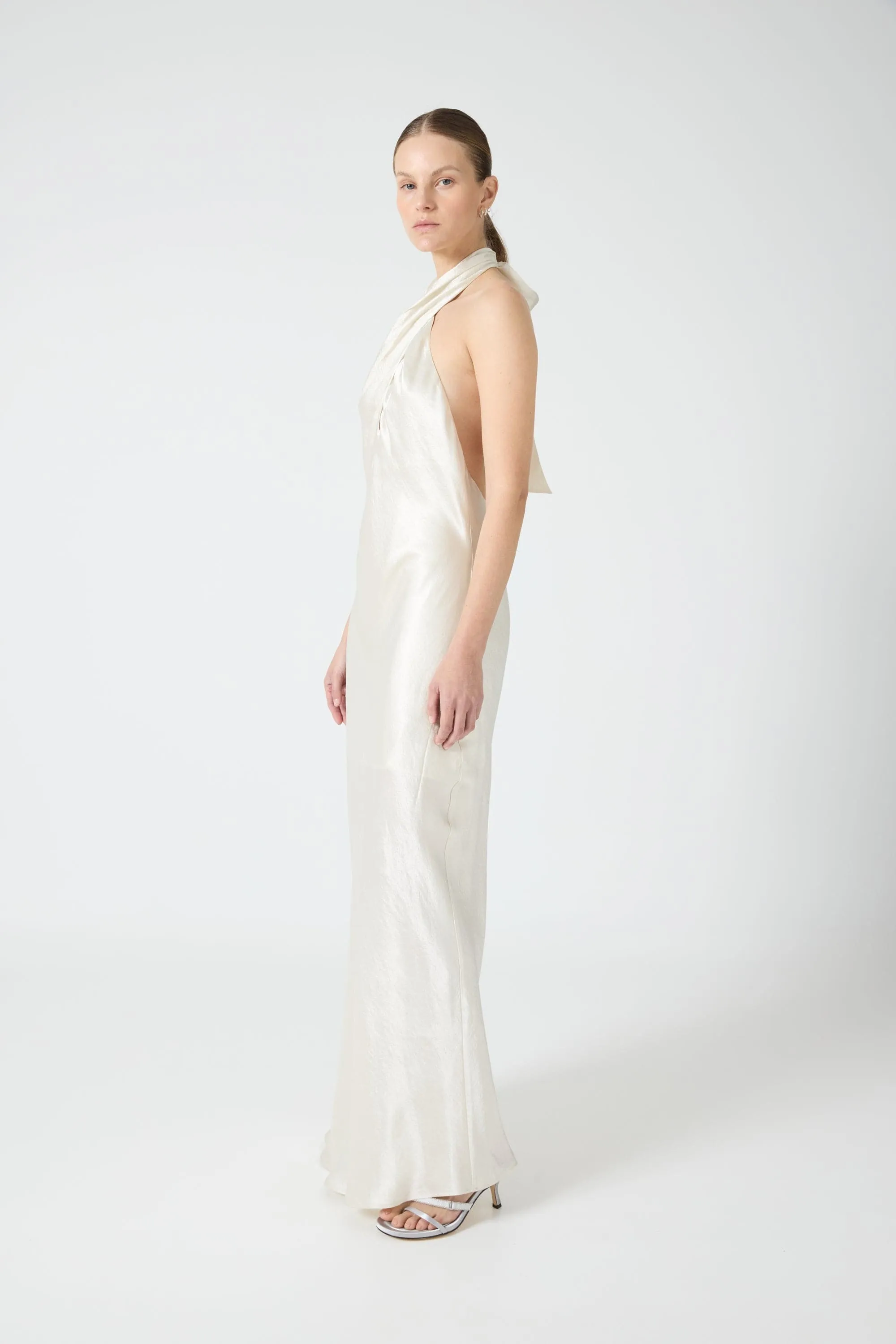 CRUSH WRAP NECK FLOOR LENGTH | CREAM