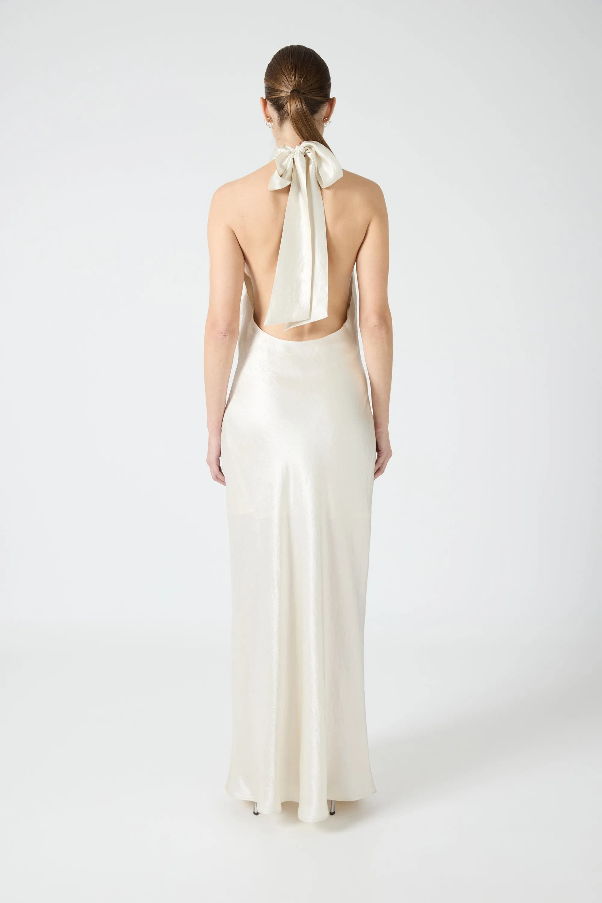 CRUSH WRAP NECK FLOOR LENGTH | CREAM