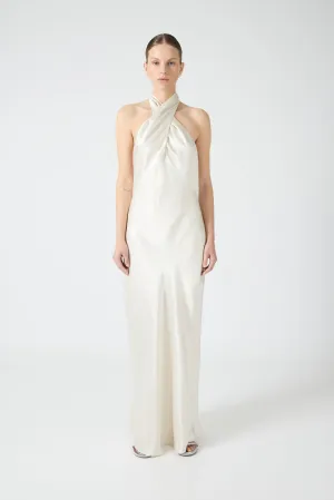 CRUSH WRAP NECK FLOOR LENGTH | CREAM
