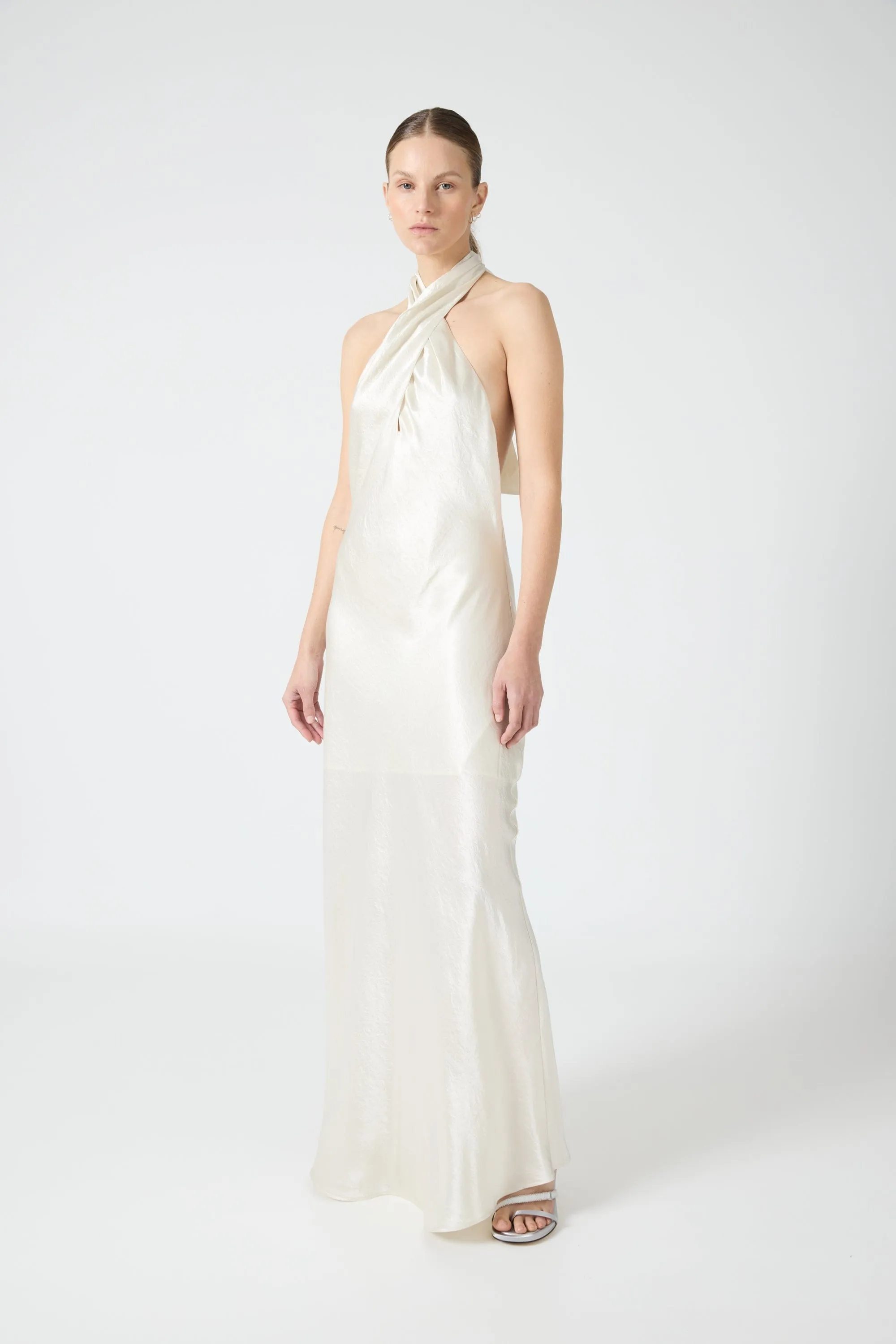 CRUSH WRAP NECK FLOOR LENGTH | CREAM