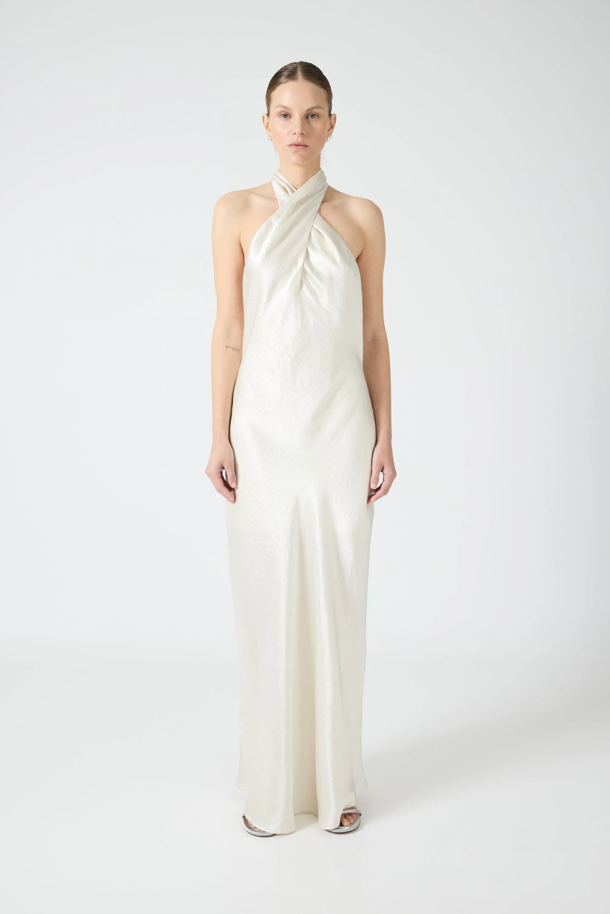 CRUSH WRAP NECK FLOOR LENGTH | CREAM