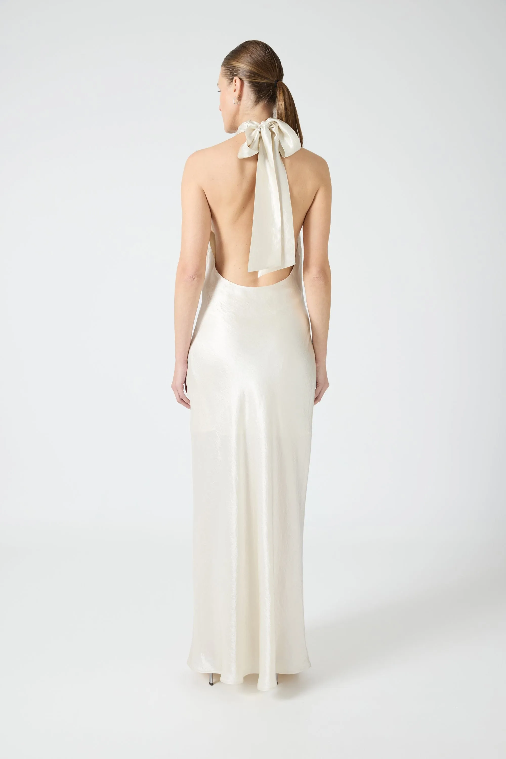 CRUSH WRAP NECK FLOOR LENGTH | CREAM