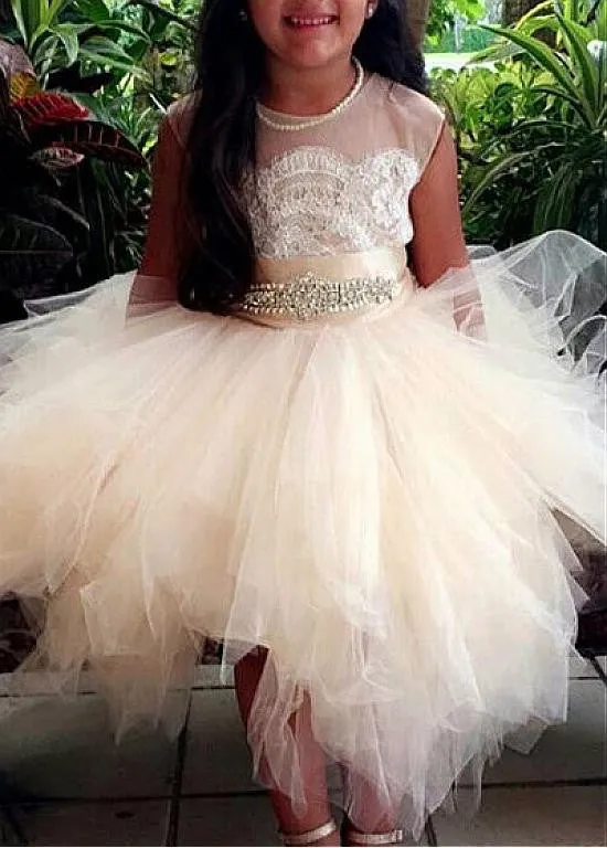 Cute Tulle  Flower Girl Dresses With Lace Appliques
