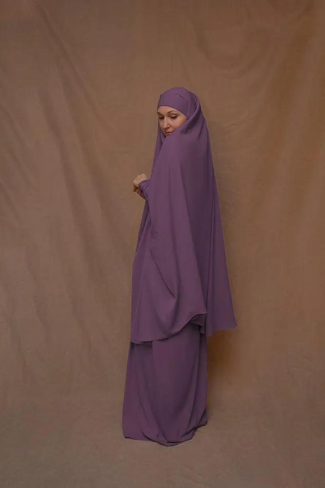 Dark Purple Moira prayer Umrah gown with niqab feature