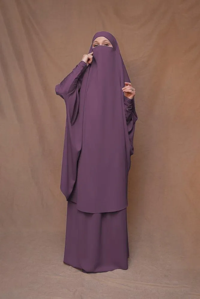 Dark Purple Moira prayer Umrah gown with niqab feature