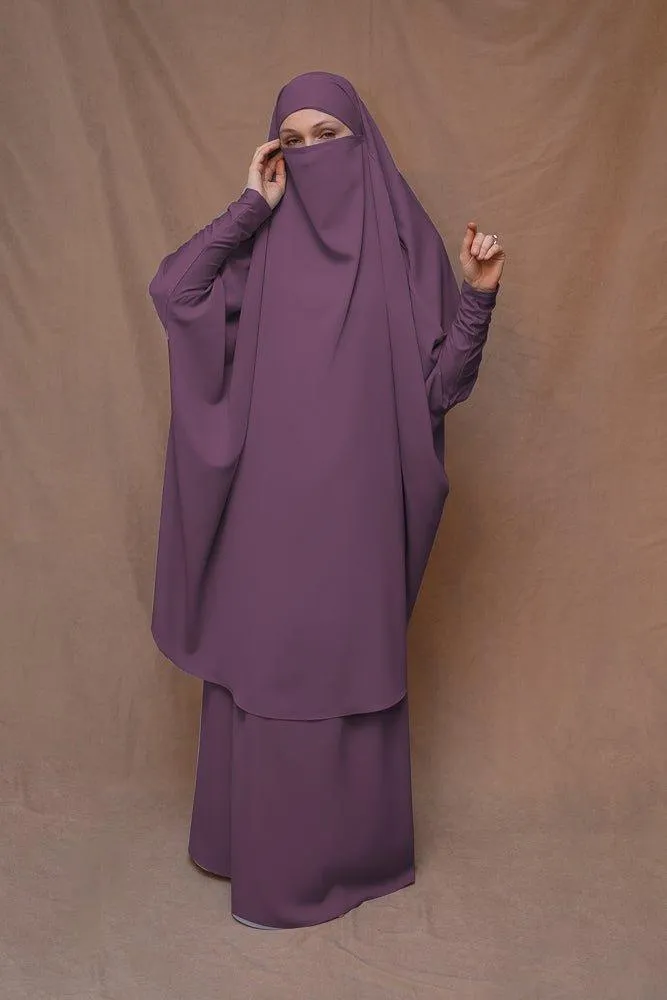 Dark Purple Moira prayer Umrah gown with niqab feature