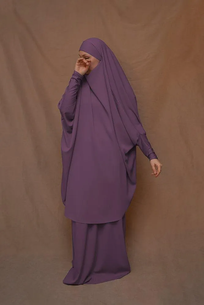 Dark Purple Moira prayer Umrah gown with niqab feature