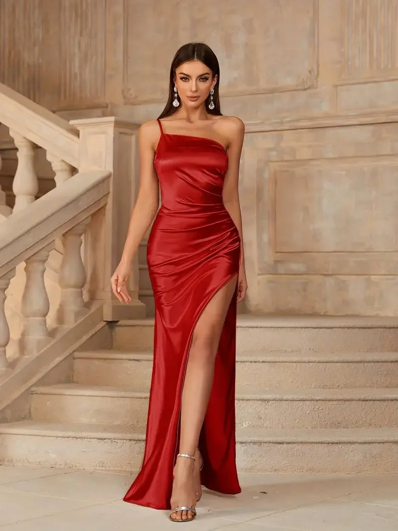 Desaree one shoulder satin dress red s10 Express NZ wide