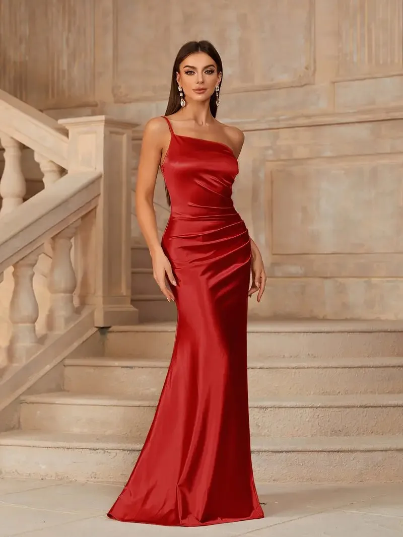 Desaree one shoulder satin dress red s10 Express NZ wide