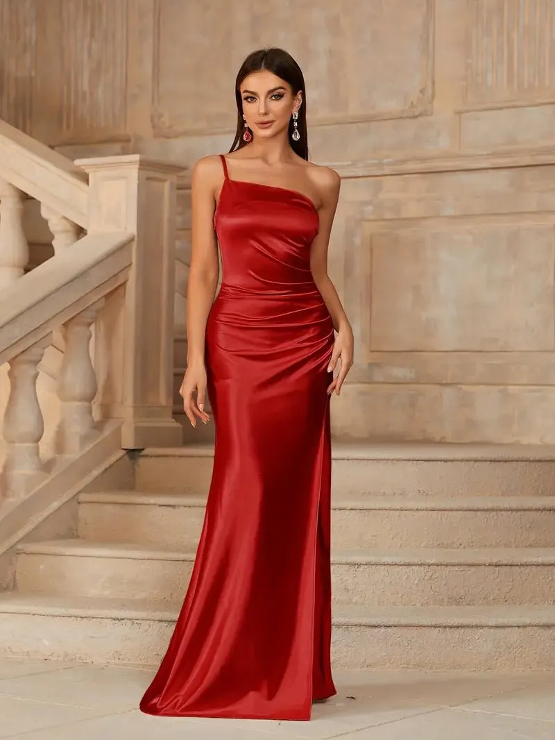 Desaree one shoulder satin dress red s10 Express NZ wide
