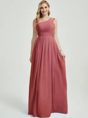 Desert Rose Pleated One Shoulder Floor Length Chiffon Bridesmaid Dress