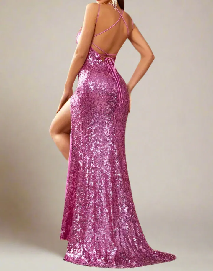 Desi bright pink sequinned strappy back ball dress s6-8 Express NZ wide