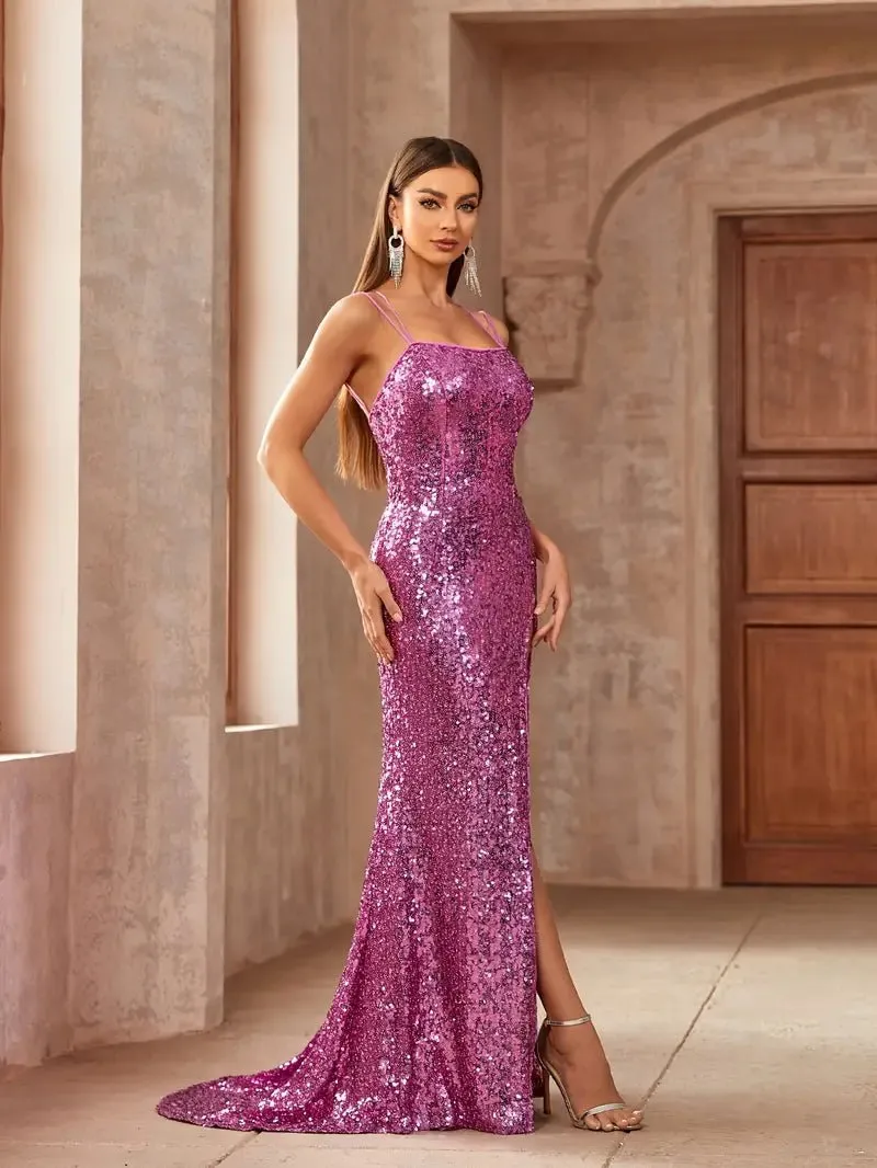 Desi bright pink sequinned strappy back ball dress s6-8 Express NZ wide