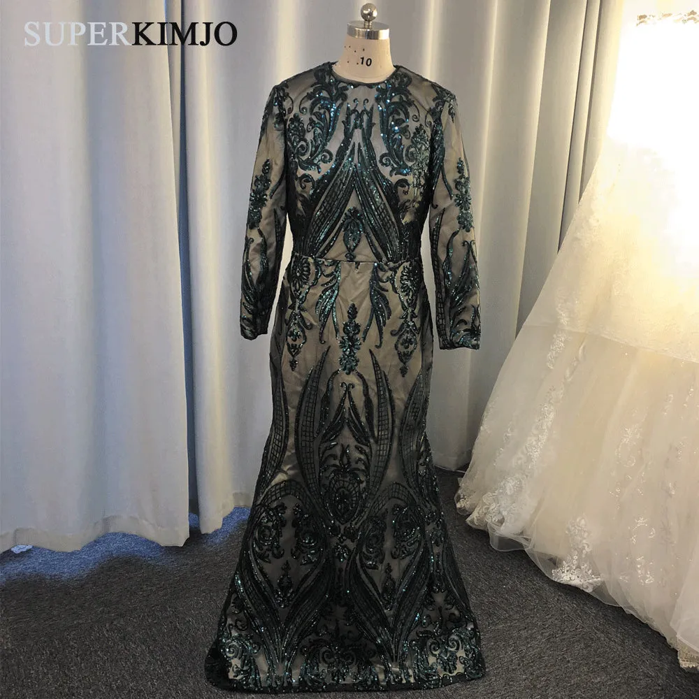 detachable skirt hunter green evening dresses long sleeve sequin appliqué elegant evening gown 2020