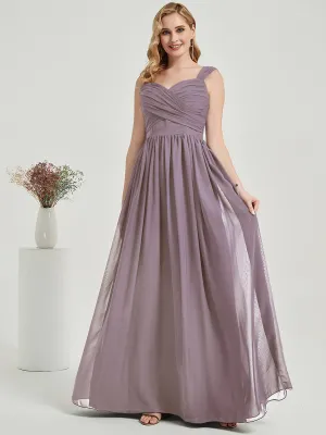 Dusk Sweetheart V-Neck Backless Chiffon Floor-Length Bridesmaid Dress