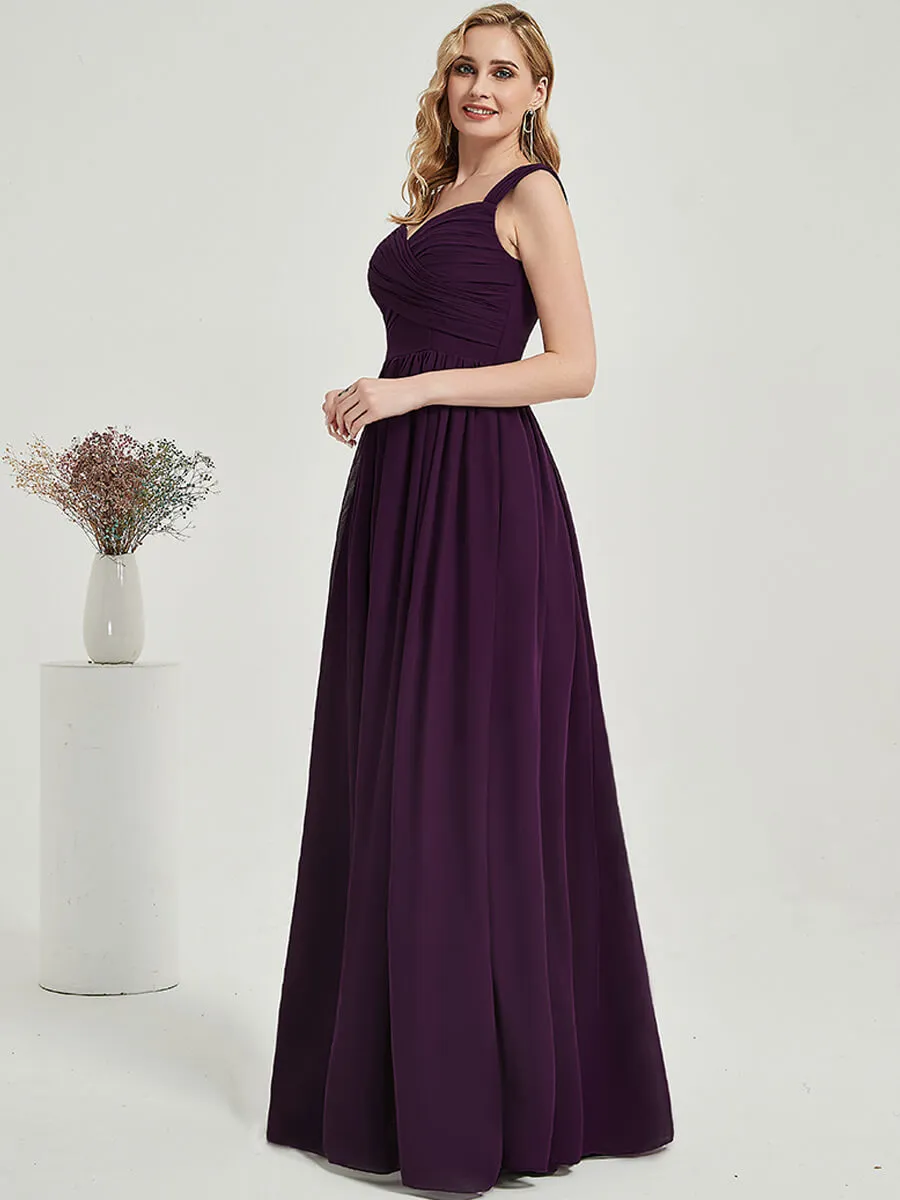 Dusk Sweetheart V-Neck Backless Chiffon Floor-Length Bridesmaid Dress