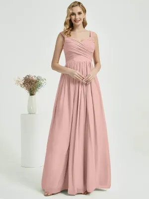 Dusty Pink Sweetheart Backless Chiffon Floor-Length Bridesmaid Dress