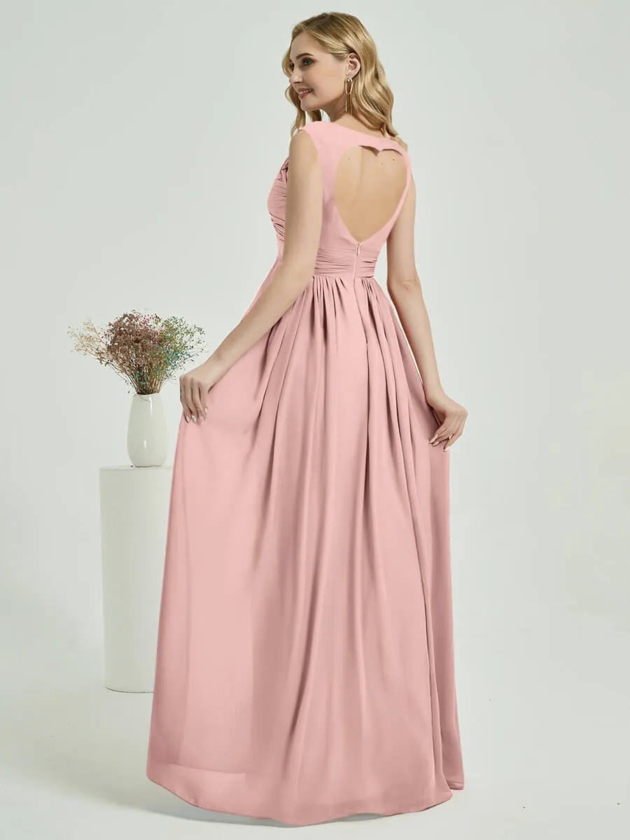 Dusty Pink Sweetheart Backless Chiffon Floor-Length Bridesmaid Dress