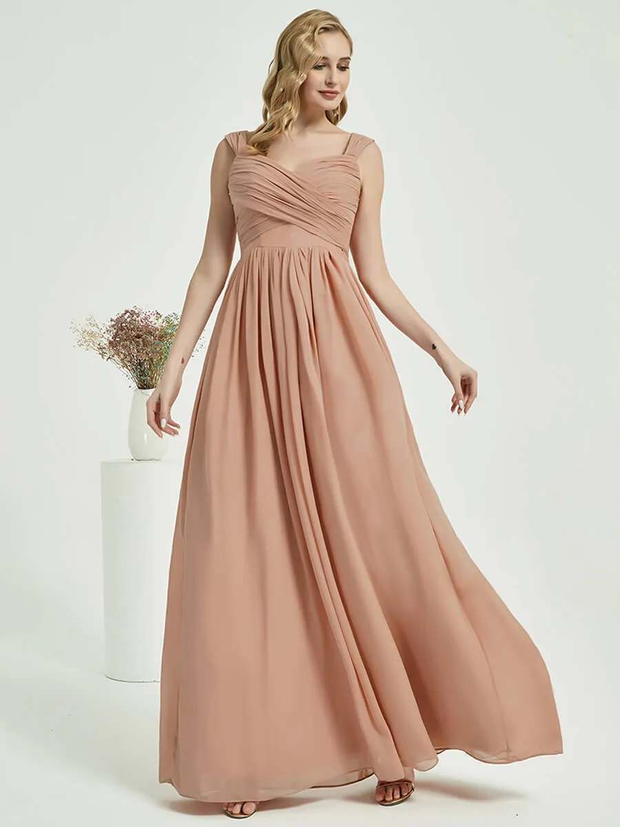 Dusty Pink Sweetheart Backless Chiffon Floor-Length Bridesmaid Dress