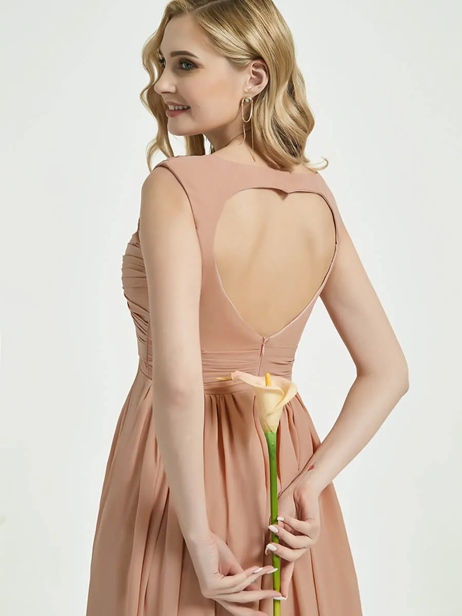 Dusty Pink Sweetheart Backless Chiffon Floor-Length Bridesmaid Dress