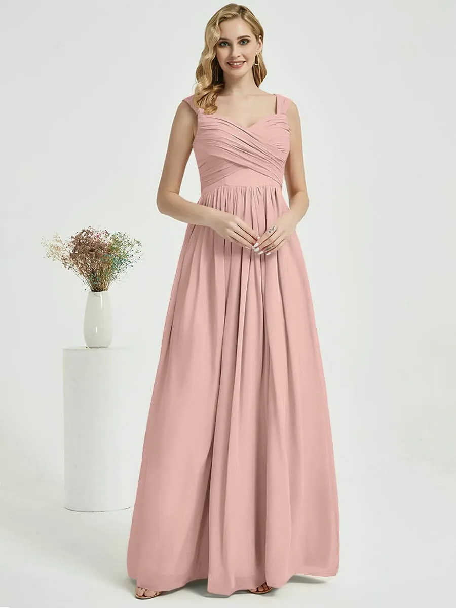 Dusty Pink Sweetheart Backless Chiffon Floor-Length Bridesmaid Dress