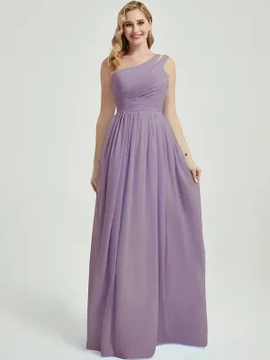 Dusty Purple Pleated One Shoulder Floor Length Chiffon Bridesmaid Dress