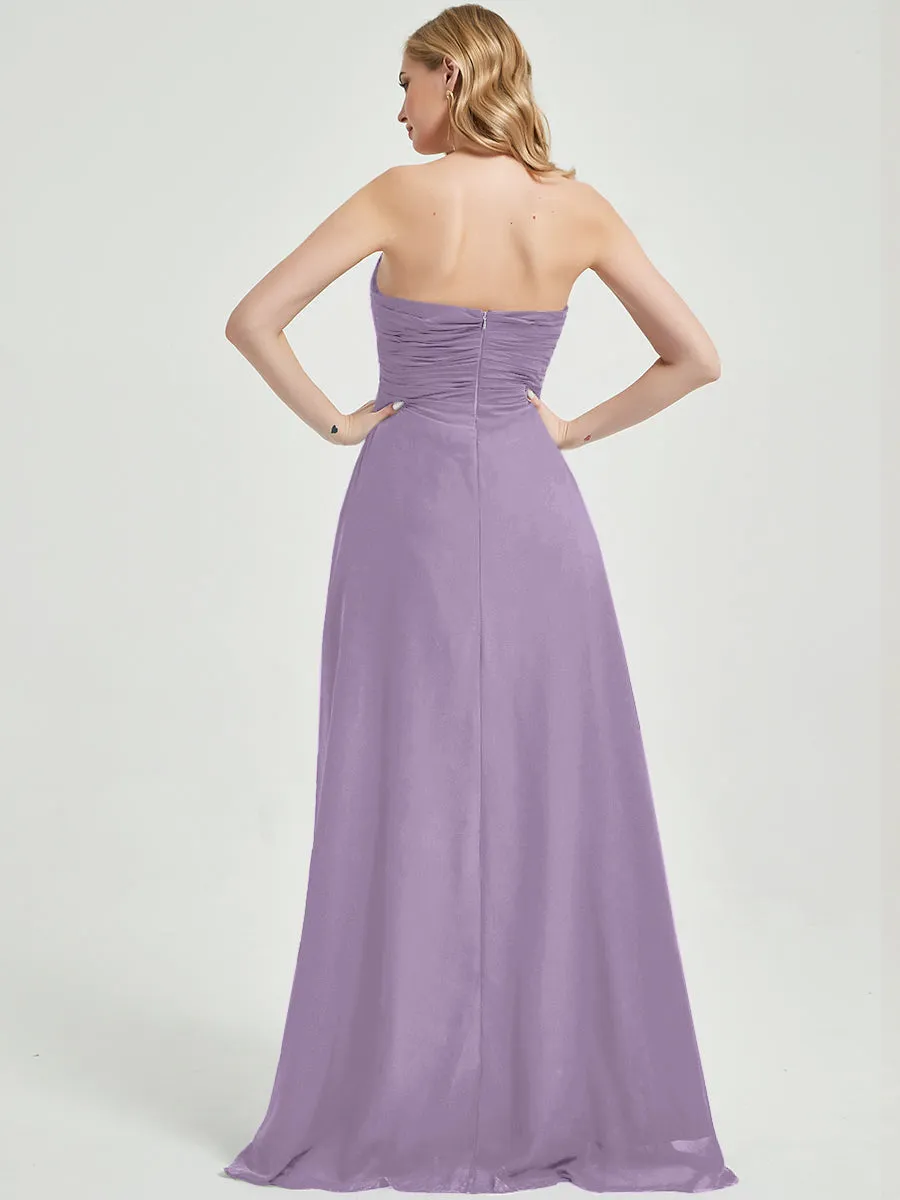Dusty Purple Strapless Floor-Length Empire Bridesmaid Dress with Slit