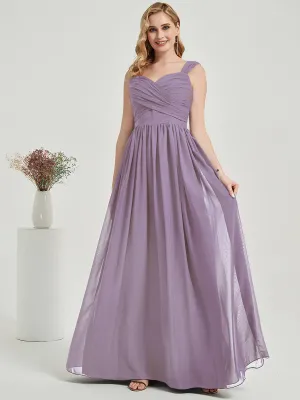 Dusty Purple Sweetheart Backless Chiffon Floor-Length Bridesmaid Dress