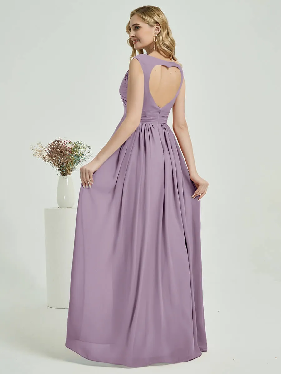Dusty Purple Sweetheart Backless Chiffon Floor-Length Bridesmaid Dress