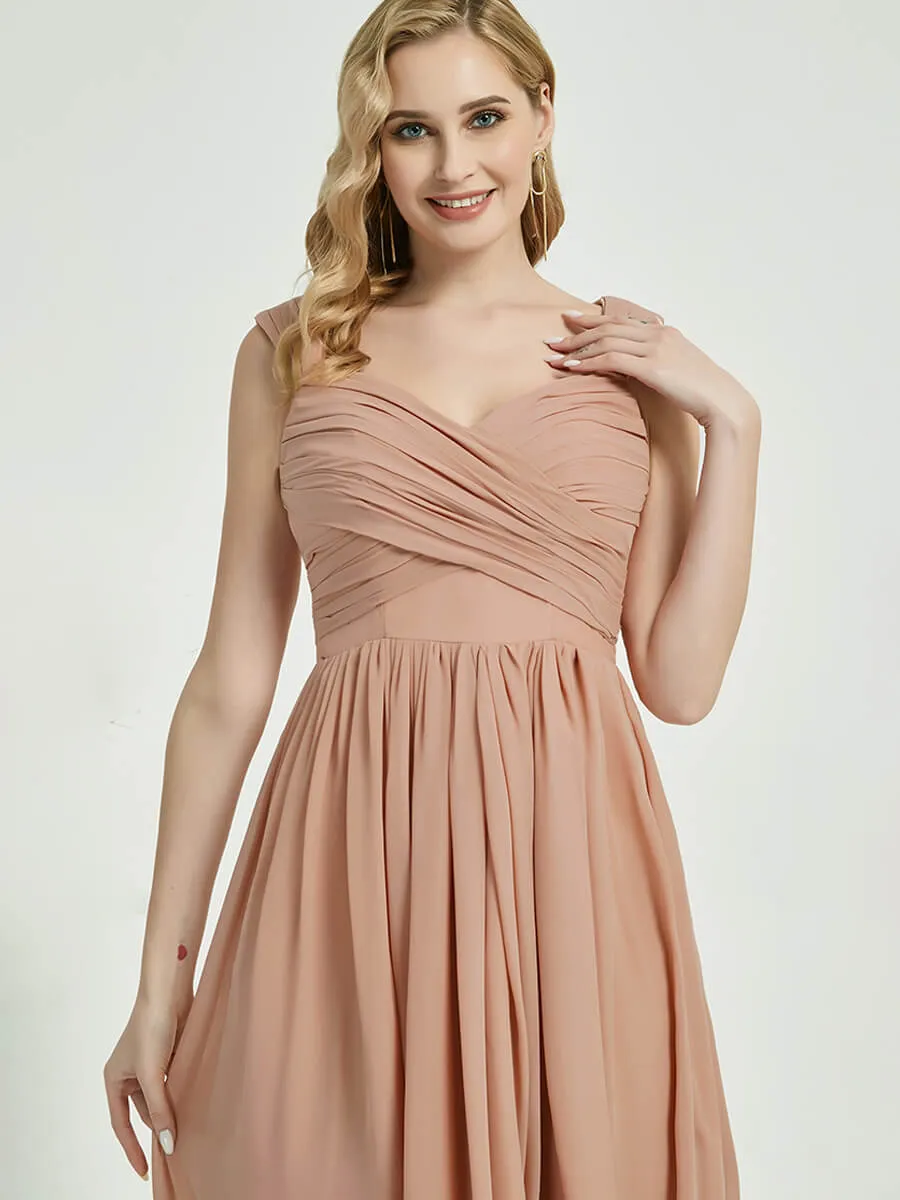 Dusty Purple Sweetheart Backless Chiffon Floor-Length Bridesmaid Dress