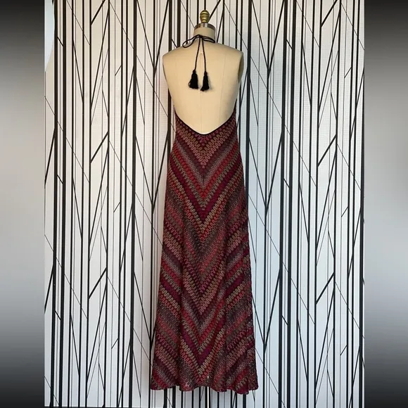 Ecote Flame Stitch Lace-Up Maxi Dress Size S EUC