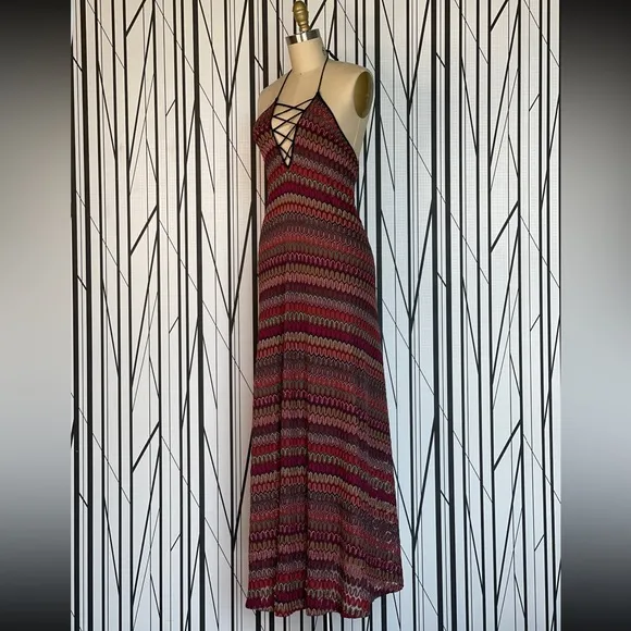 Ecote Flame Stitch Lace-Up Maxi Dress Size S EUC