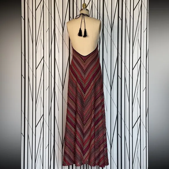 Ecote Flame Stitch Lace-Up Maxi Dress Size S EUC