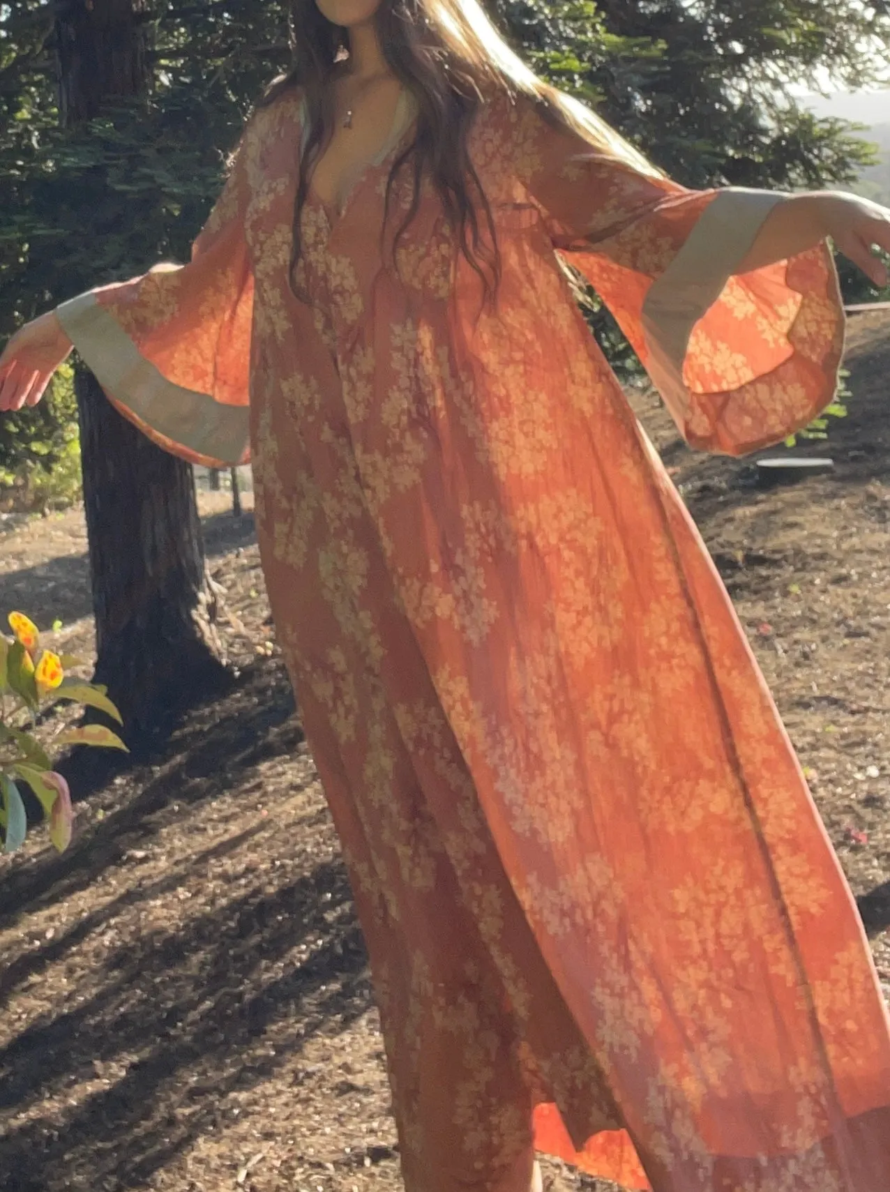 Edwardian Cherry Blossoms Gauze Negligee Dress
