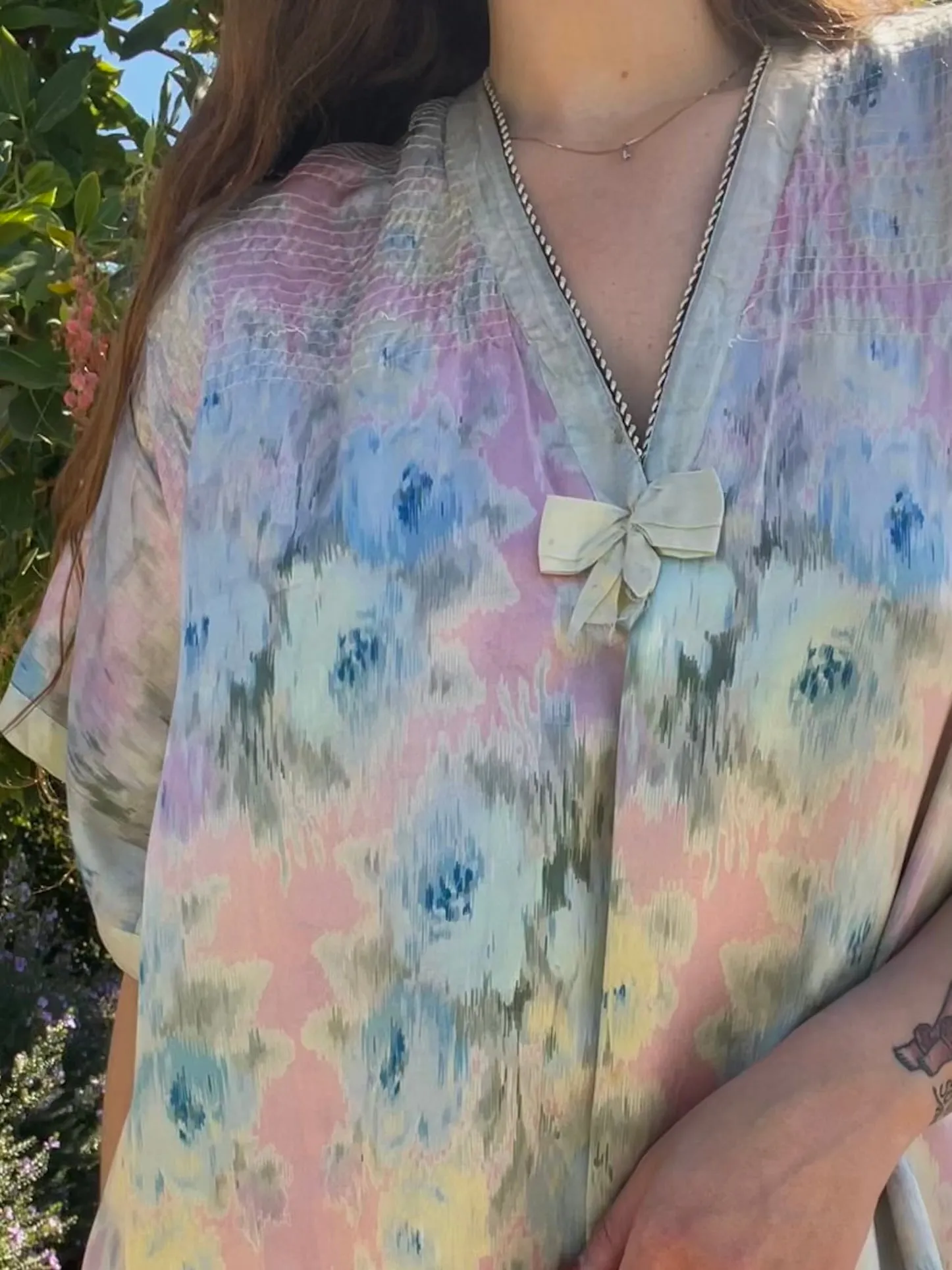 Edwardian Pastel Floral Silk Dressing Gown/ Robe