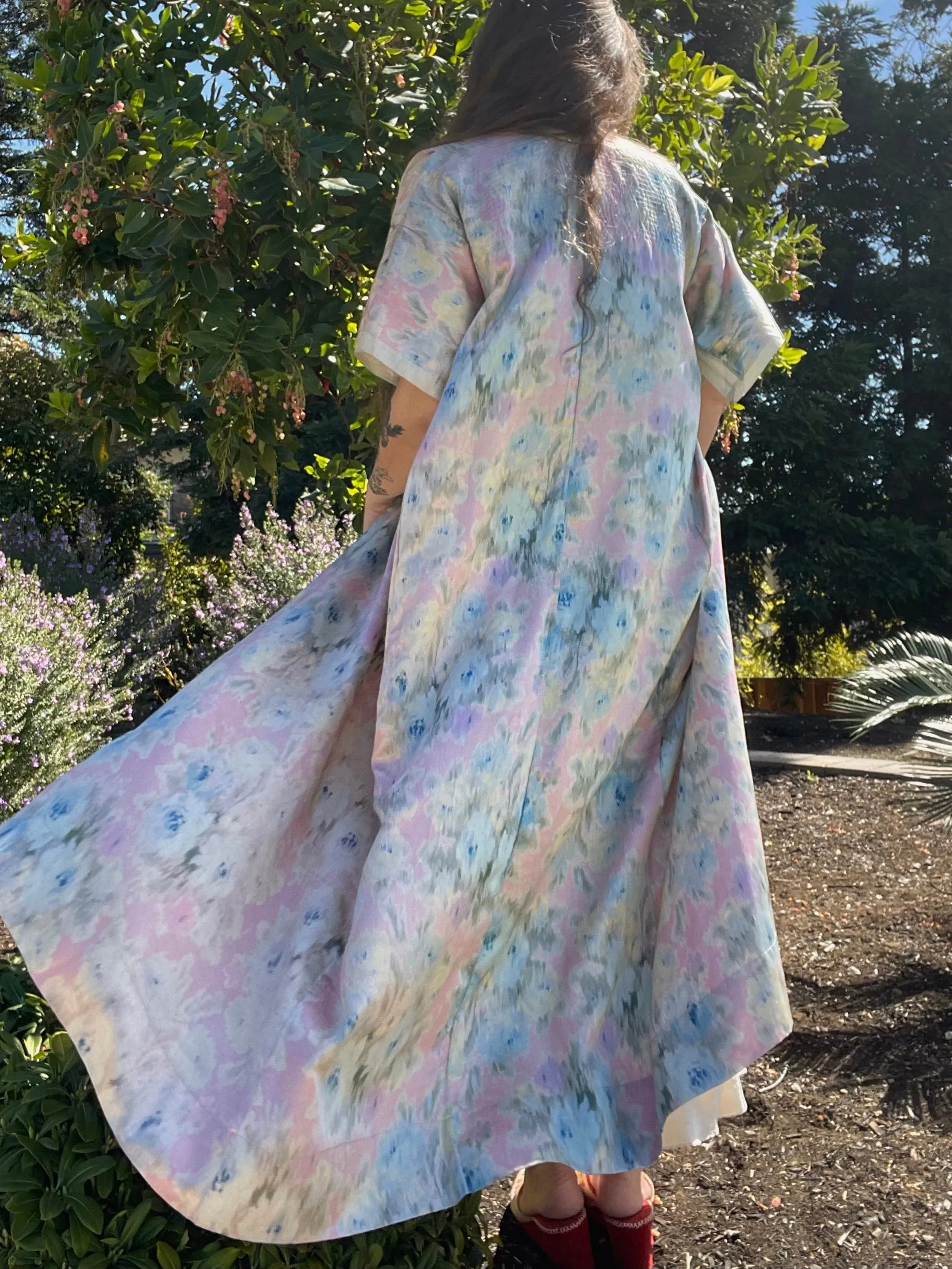 Edwardian Pastel Floral Silk Dressing Gown/ Robe