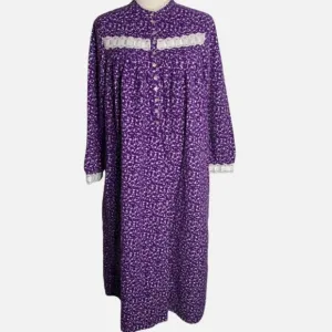 Eileen West Forget Me Not Purple Plum Flannel Nightgown size L